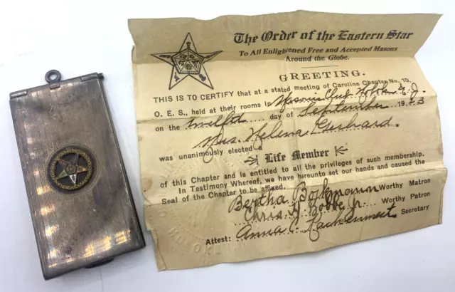 Order Eastern Star Sterling Silver Case Membership 1923 Caroline Chapter 10