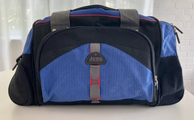 Authentic JEEP DUFFLE BAG Blue/Black Red lining Travel Gym
