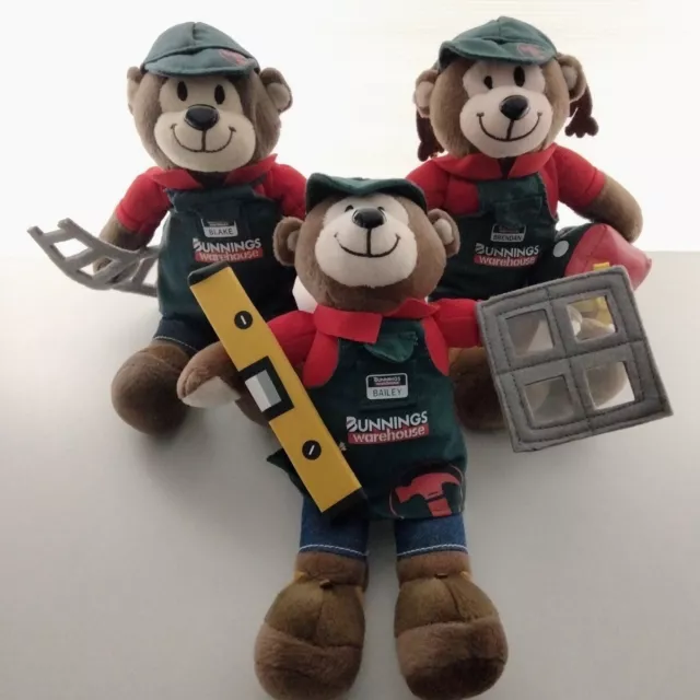 Bunnings Bear Tradie Collectable Plush Toy x 3 Blake Brendan Bailey