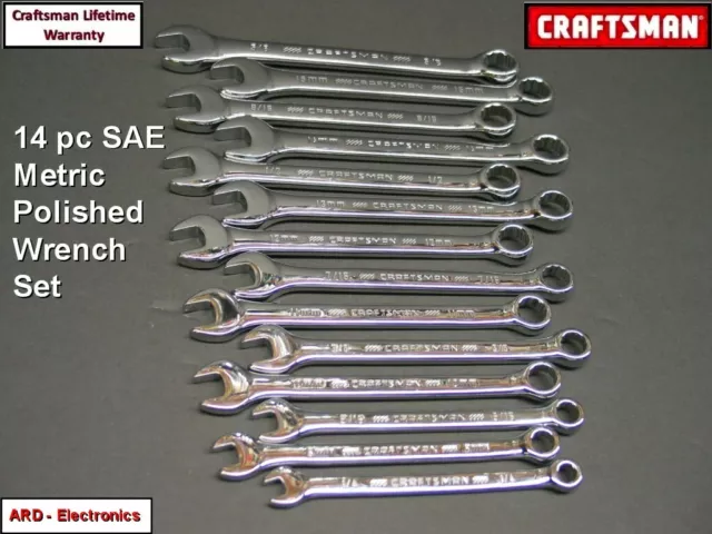 Craftsman 14 Pc Combination Wrench Set Sae & Metric Full Polish Heavy Duty