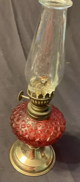 Vintage Mini Oil Lamp Red Hobnail Hong Kong