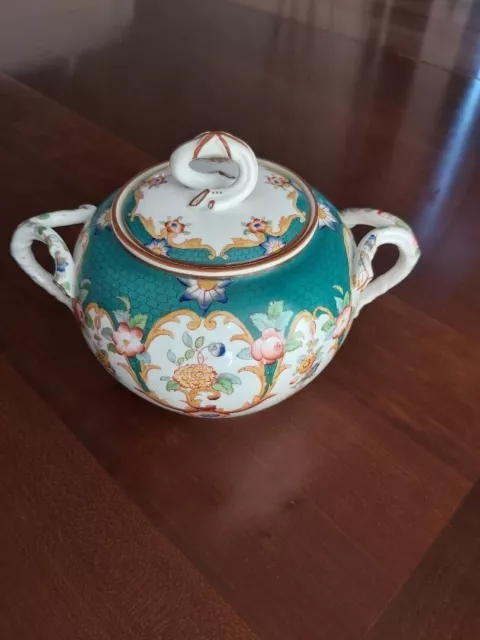 ancien sucrier porcelaine de Sarreguemines décor façon Minton n° 147