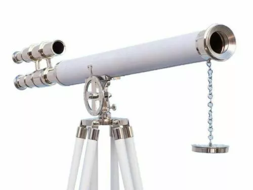 64" Admiral's Chrome with White Leather Griffith Telescope, Cyber Monday Gift