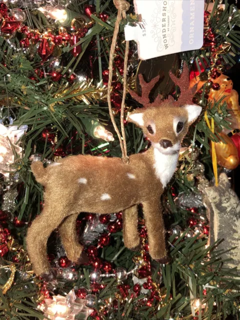🦌 WONDERSHOP BROWN Buck Reindeer Deer Faux Fur Christmas Ornament~SO ...