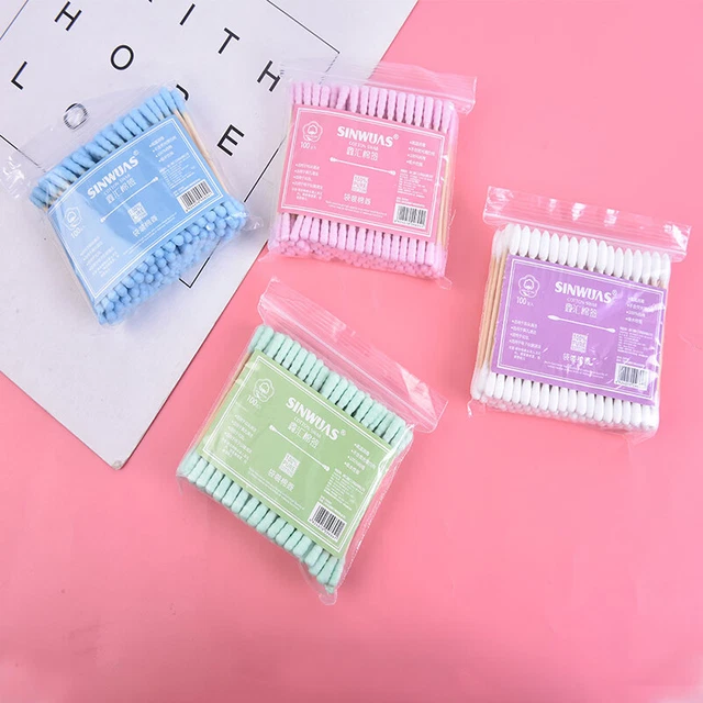 100pcs/ Pack Double Head Cotton Swab Makeup Cotton Sticks Nose Ears Cleaning