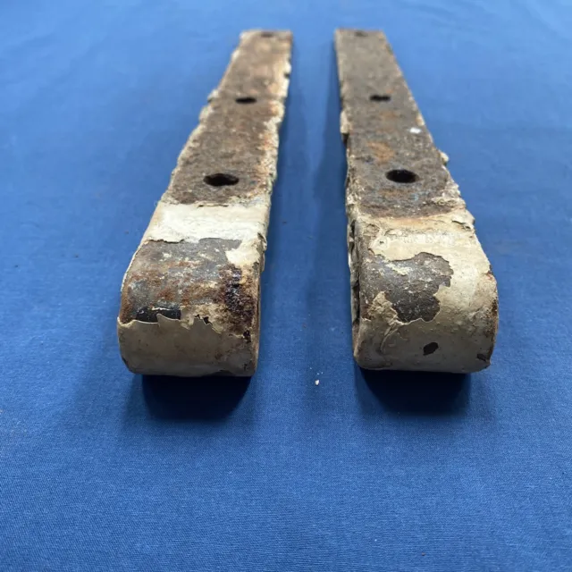 Pair Vintage Antique Hand Forged Iron Barn Door Strap Hinges 12 5/8" 11