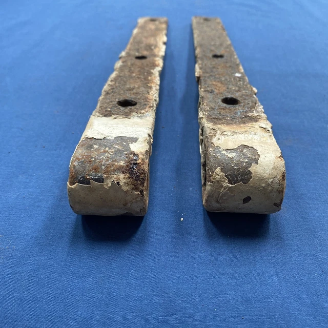 Pair Vintage Antique Hand Forged Iron Barn Door Strap Hinges 12 5/8" 11