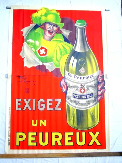 GRANDE AFFICHE litho 160 x 240 cm ancienne 1925 : ANIS PEUREUX  HENRY LE MONNIER