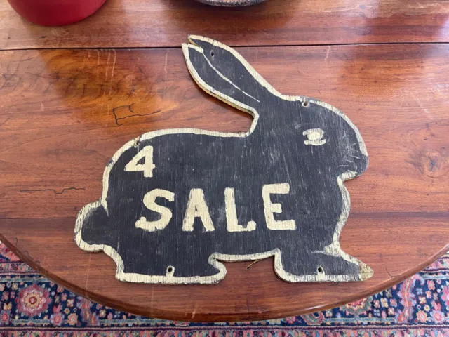 Antique Folk Art Wood Hand Painted  Advertising Trade Sign Rabbits