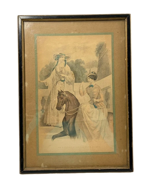 Vintage Anequestrian Fashion Plate Wall Art Print Wood Frame Home Decor Hanging