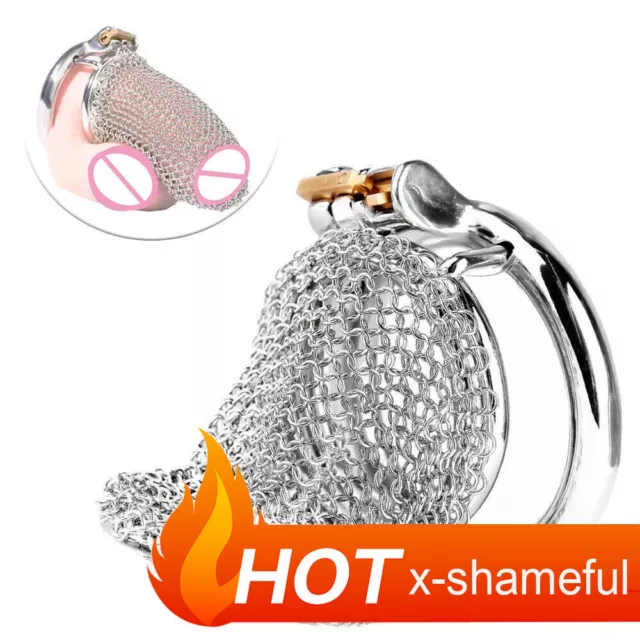 New Stainless Steel Mesh Chastity Cage Male Lock Anti-escape Desire Control Ring
