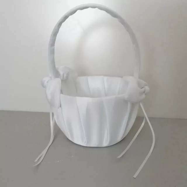 Cesta de Paja De de Satén Niños de la Flor Cesta de Flores Pasillos Boda Blanco