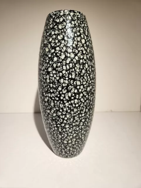 Fat Lava Vase Scheurich W. Germany 25cm tall Mottled Lava Glaze Black and White