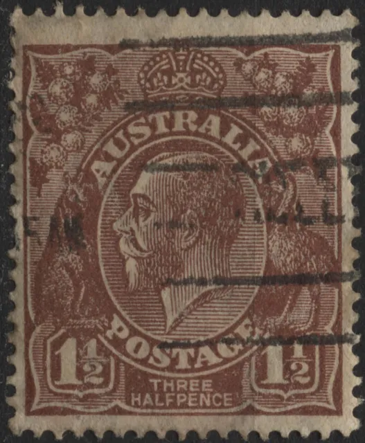 Australia 1918 #63 1&1/2p chocolate(’19) (wmk 11) KGV, kangaroo, emu used