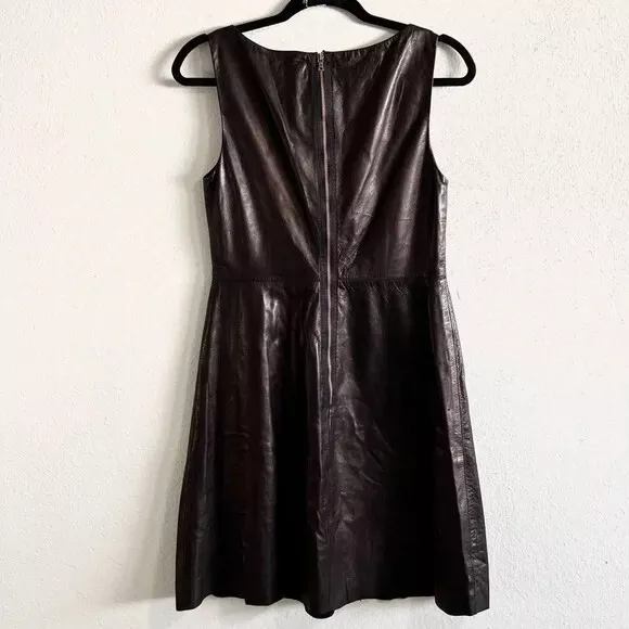 $780 Ali Ro Swingy Black 100% Leather Fit & Flare Dress Size 6 3