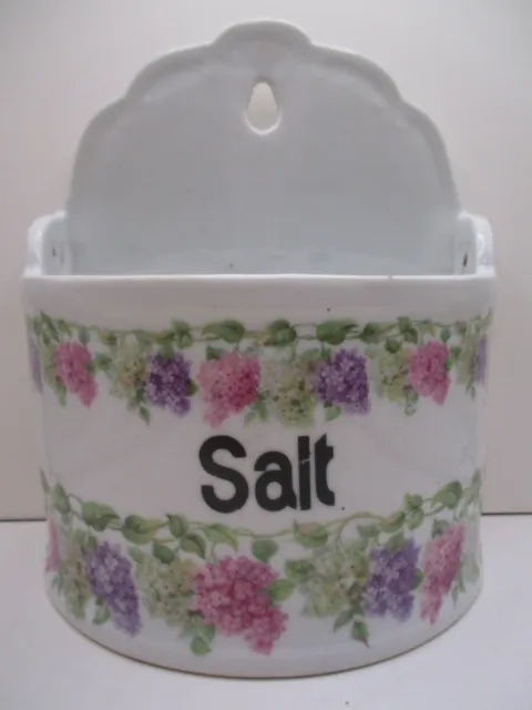 Salt box Vintage ceramic antique hanging wall mount Czechoslovakia Floral
