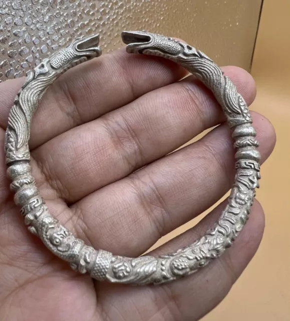 Ancient viking silver bracelet twin terminals of the dragon fafnir 38 gr