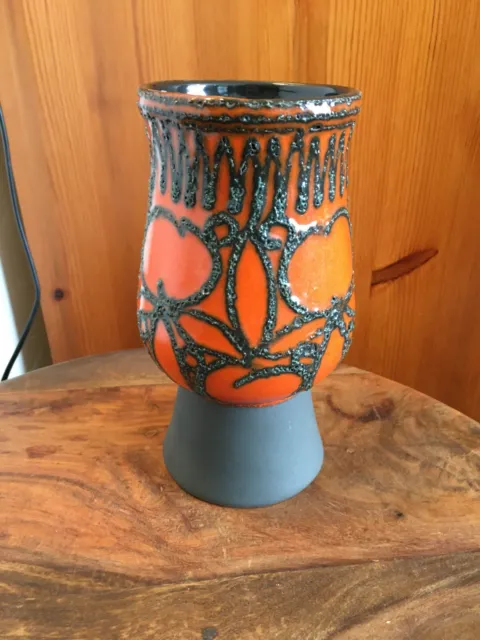 Retro East German Vase Strehla 1232 Lava Glazed Orange Mid Century Pottery 21cm 2