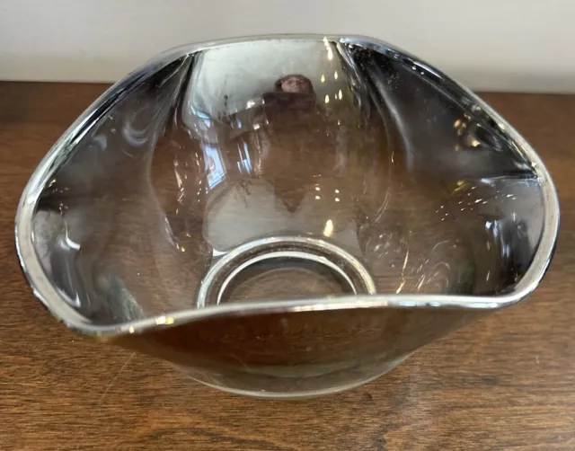 MCM Dorothy Thorpe Style Silver Fade Glass Triangle Salad / Candy / Dip Bowl EUC