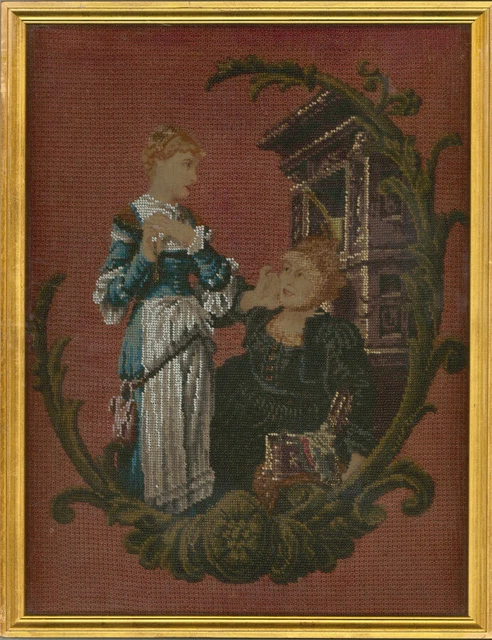 Framed 19th Century Embroidery - Petit Point Embroidery and Beadwork