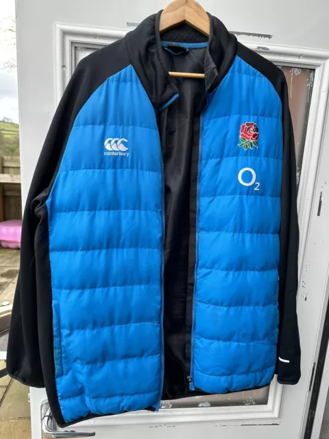 Canterbury England Rugby Logo Blue Thermoreg Puffer Jacket Mens Size XL