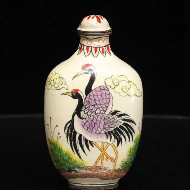 Chinese Cloisonne Enamel Handmade Exquisite Crane Pattern Snuff Bottle 94027