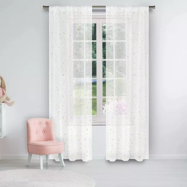 Lala + Bash Luna Semi-Sheer Metallic Night Sky Star & Moon White & Silver Panel
