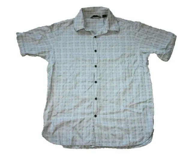 Axist Mens Button Up Shirt Sz Large Casual Gray Check A(X)Ist Short Sleeve