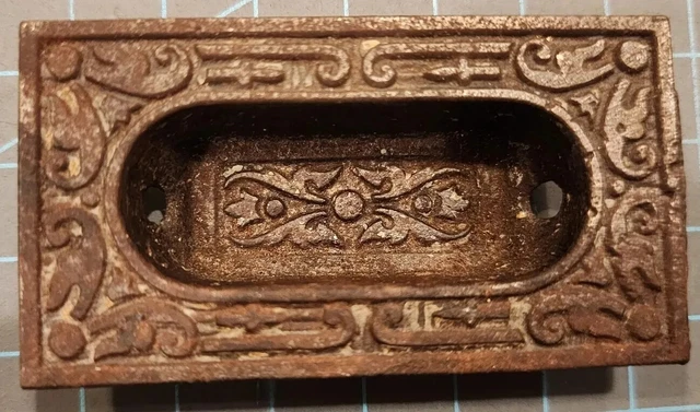 Ornate Victorian Cast Iron Window Sash Lift Pocket Door Recessed Pull - HP