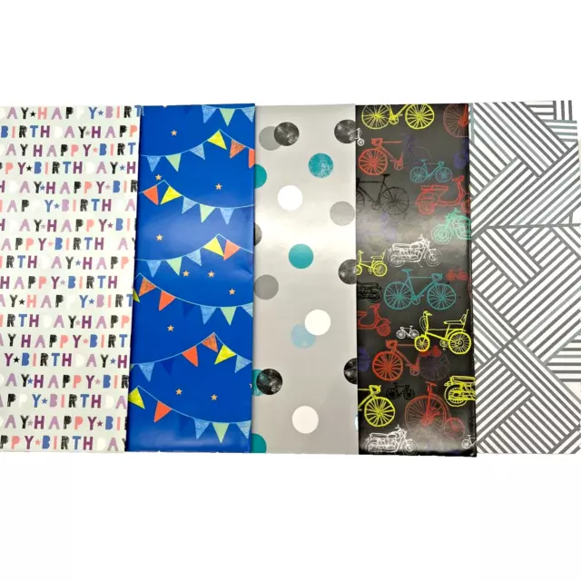 20 Sheets & 20 Tags Thick Glossy Assorted Birthday Wrapping Paper Mens Designs