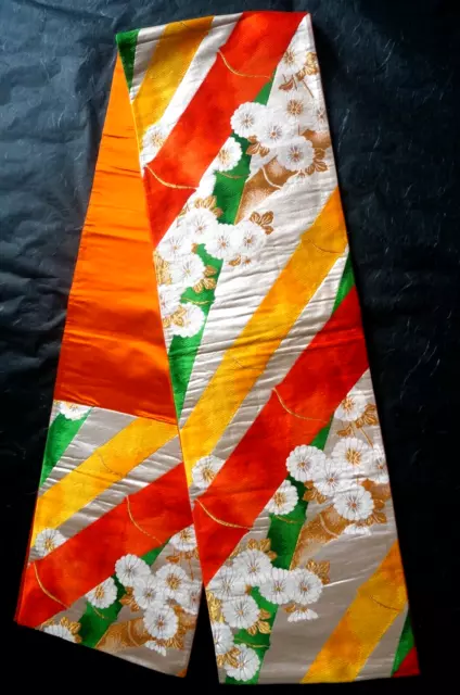 FUKURO Obi Silk Japanese Kimono Vintage Woven Woman Belt Decor Colorful Flower