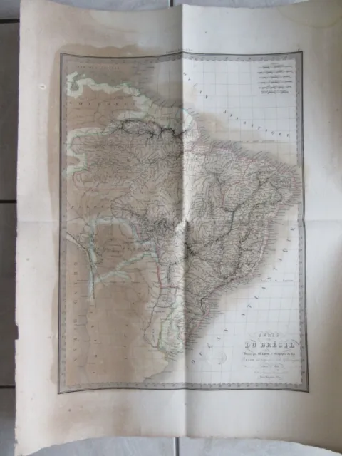 Large Old Geographic Map In Colors 1829 Brazil