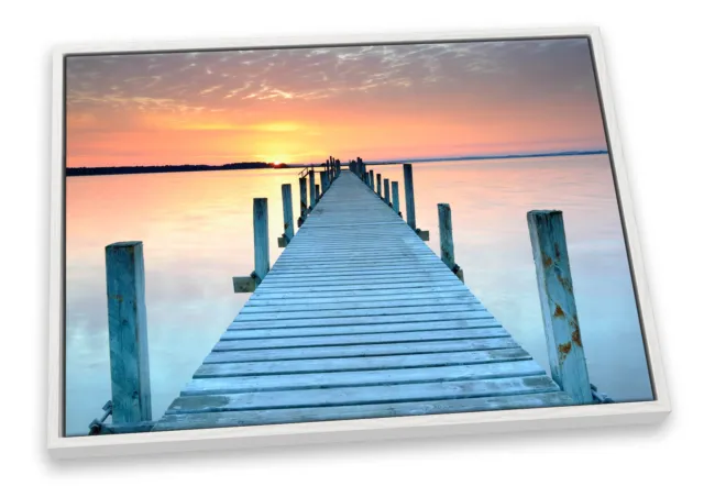 Sunset Jetty Pier Seascape Orange CANVAS FLOATER FRAME Wall Art Print Picture