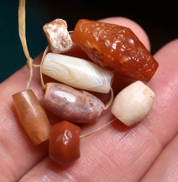 Ancient Excavated Carnelian & Agate Handmade Stone Beads From Mali African Trade
