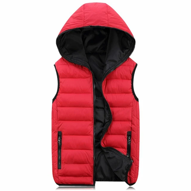 Mens Winter Warm Down Cotton Sleeveless Vest Slim Fit Hooded Jackets Waistcoat