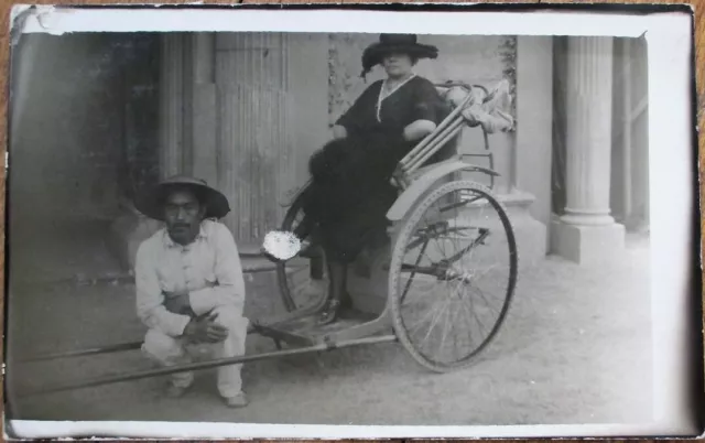 Asian Man/Rickshaw/Woman 1922 Realphoto Postcard: Exposition de Marseille-France