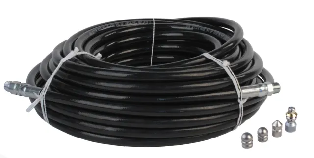 3/8" x 100' Sewer Jetter Hose 4000PSI & 4 Deluxe Nozzles with 9.0 Orifice