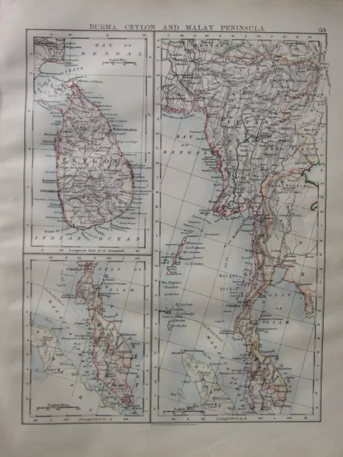 1900 Victorian Map ~ Burma Ceylon Malay Peninsula Mouth Of Ganges Bhotan