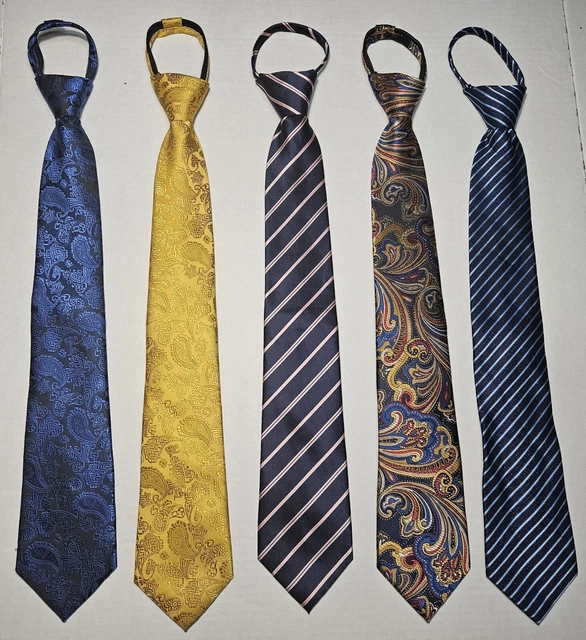 Men's Pre-Tied Neck Ties Set Of 5 Zipper Stripe Paisley Geometric 19"  Silk
