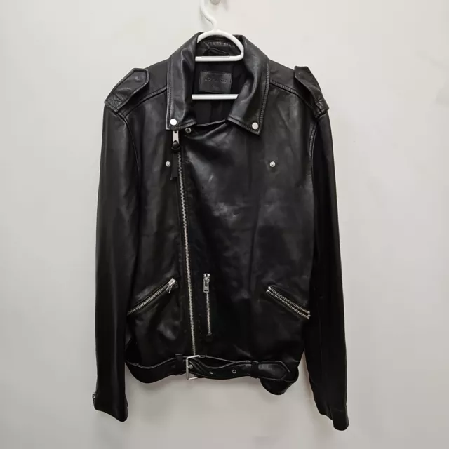 Allsaints Kahawa Black Leather Bomber Punk Motorcycle Biker Jacket Mens Large