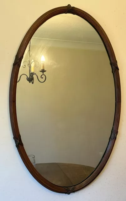 Antique Oval Mirror with Carved Wooden Frame