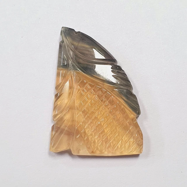 67 Cts Natural Fluorite Carving Bi Color Big Carving Leaf  Loose Gemstone R799
