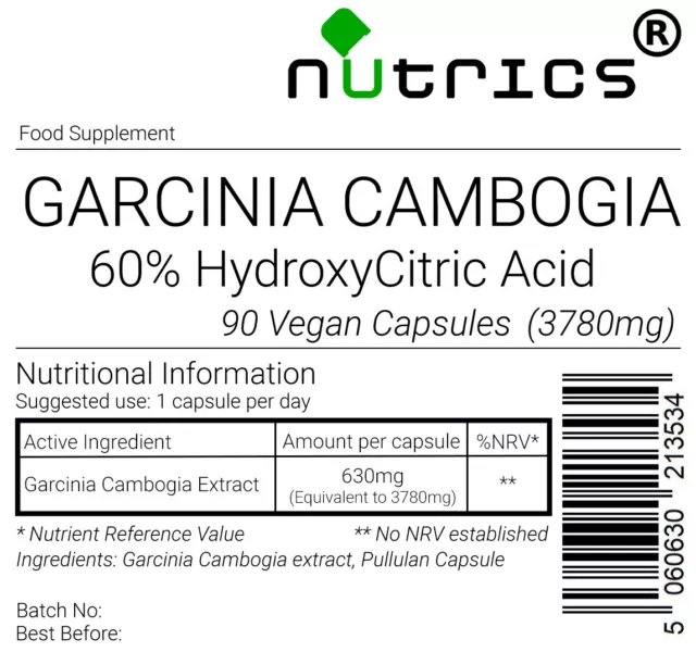 Nutrics® 3780mg Garcinia Cambogia Extrakt 60% HCA STARK reine vegane Kapseln 2