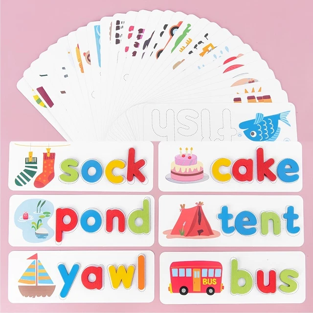 Cartoon Wood Spelling Words Game Letter Matching Game Words  Languages Toys