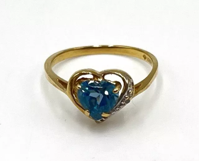 10K YELLOW GOLD Heart Shaped Blue Topaz Ring Size 6 $124.99 - PicClick