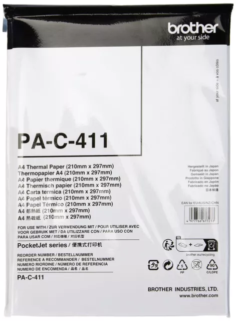 Brother PA-C-411 Thermal Printer Paper, A4, Premium Grade Glossy, White, 210 (W)