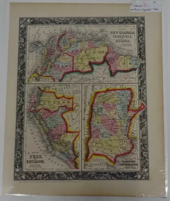 S Augustus Mitchell Hand Colored 1860 map Venezuela Guiana Equador Argentinia B1