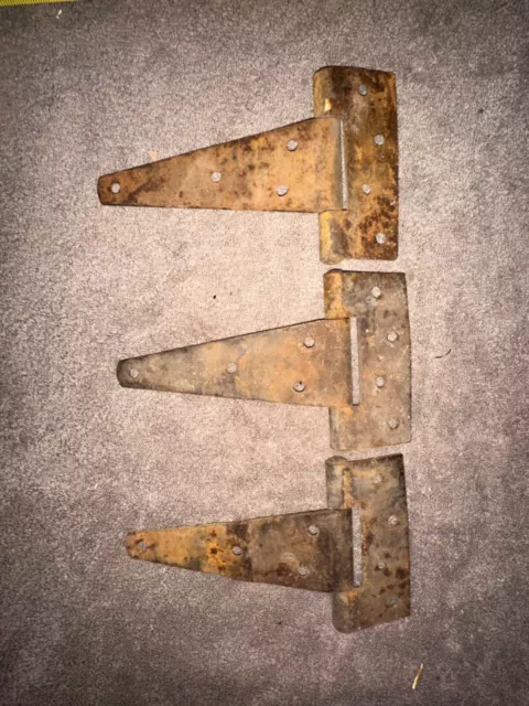 Vintage LARGE Old Metal Barn Door Gate Hinge Rusty Primitive Rustic Lot 3