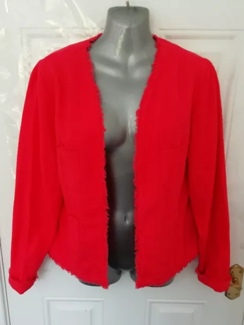 HUSH Ladies Size 12 Pink Woven Fray Edge Open Jacket Blazer Pockets Lined Cotton