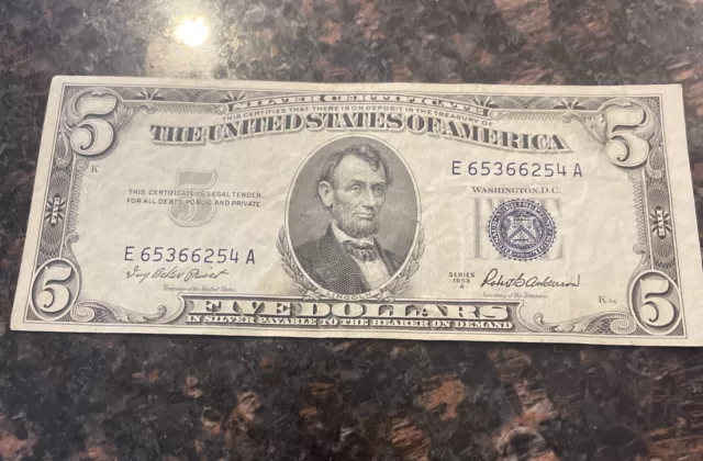 1953a 5 Dollar Silver Certificate Star Note Very Nice. Crisp!!!!